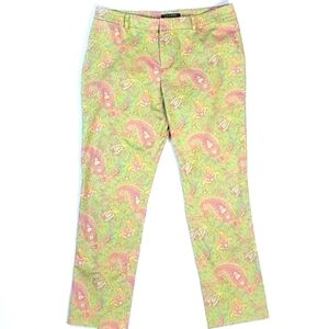 Lauren Ralph Lauren Cotton Stretch Pink & Green Paisley Flat Front Ankle…